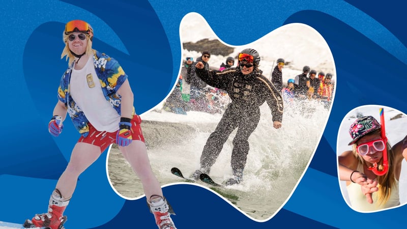 people skiing in brightly coloured clothes